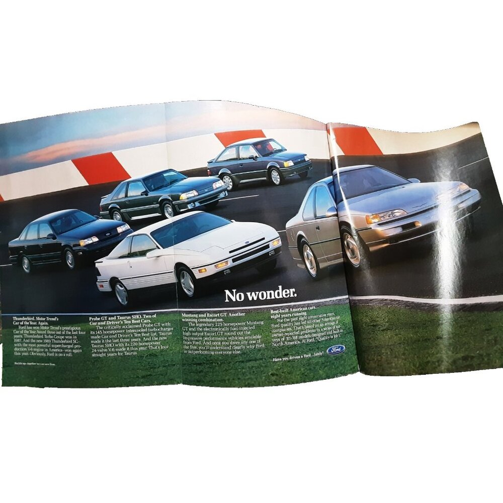 1989 Ford No Wonder Print Ad Thunderbird Mustang GT Probe GT Escort GT 3 Page